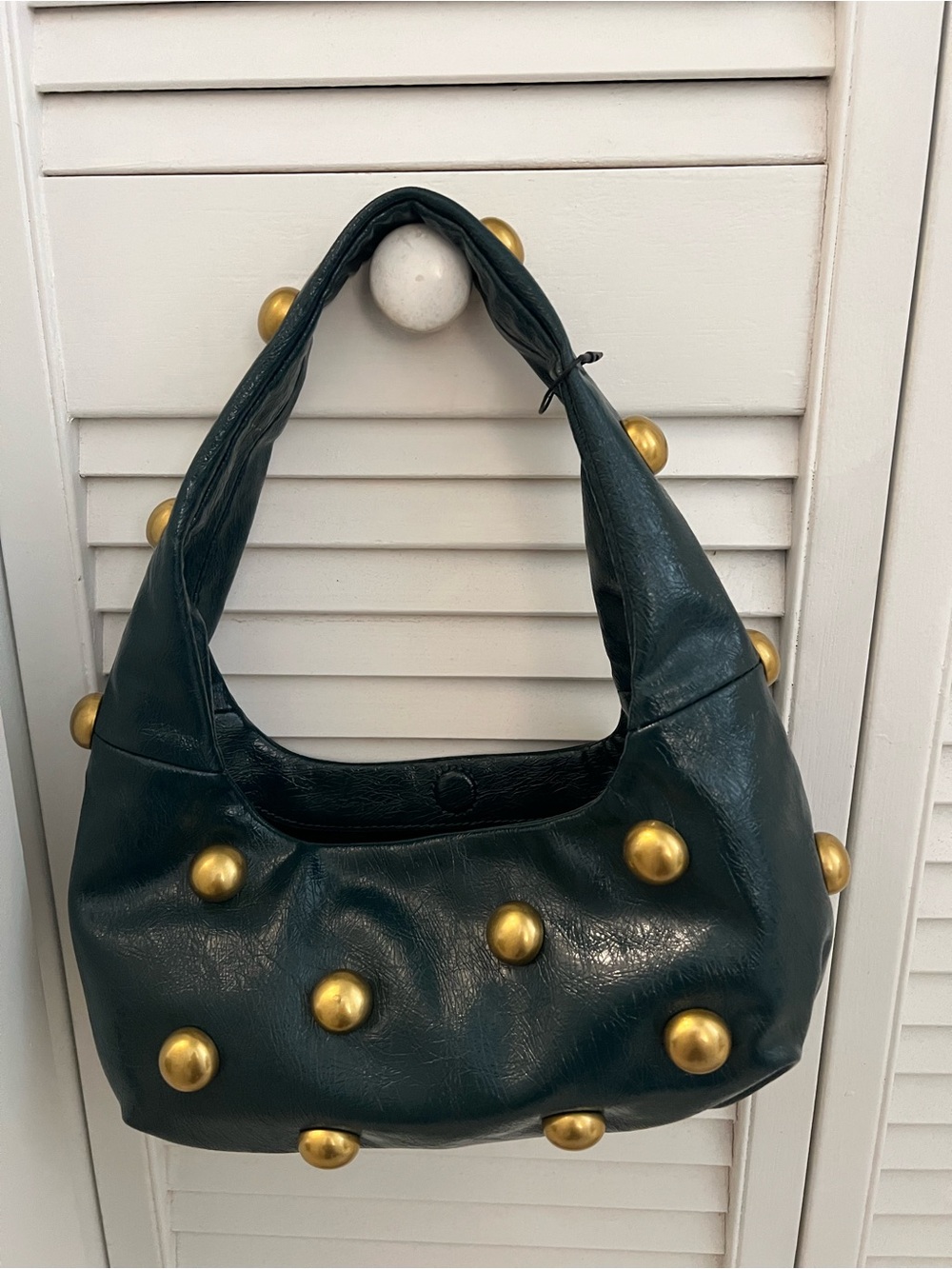 Zara Dark Green Hobo Bag with Gold Studs